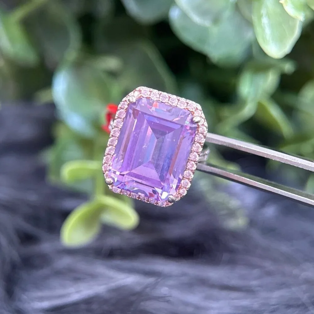 Amethyst Colored with Pink Cz Silver 925‎ Ring